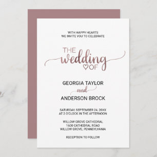 Simple Rose Gold Calligraphy Wedding Invitation