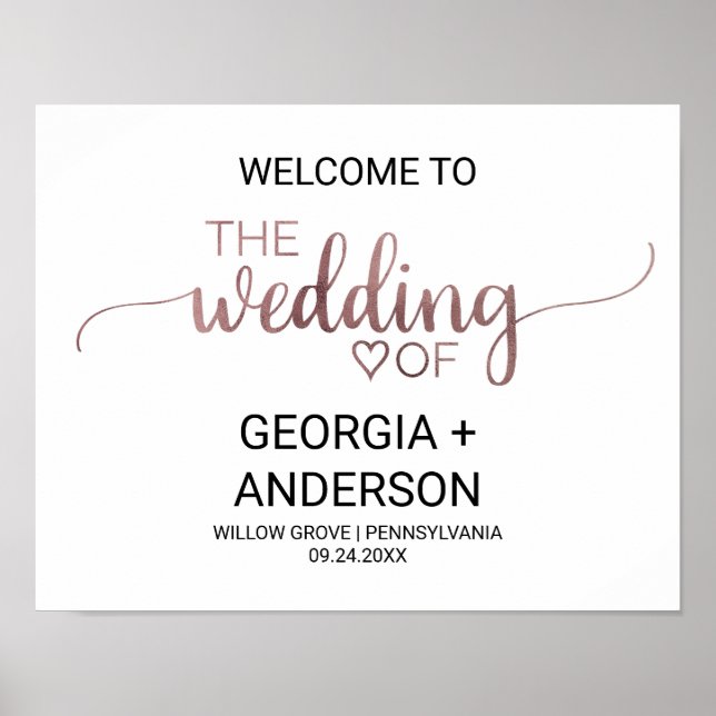 Simple Rose Gold Calligraphy Wedding Welcome Poster (Front)