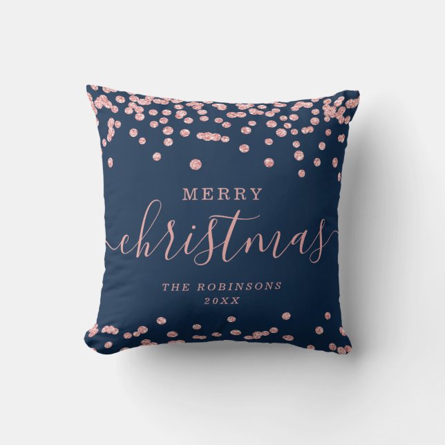 Simple Rose Gold Christmas Holidays Glitter Navy Cushion (Front)