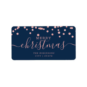 Simple Rose Gold Christmas Holidays Glitter Navy Label