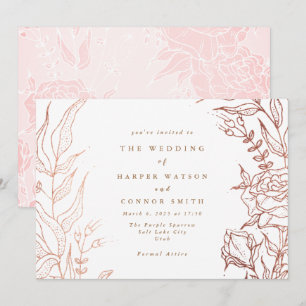 Simple Rose Gold Copper Elegant Floral Wedding Invitation