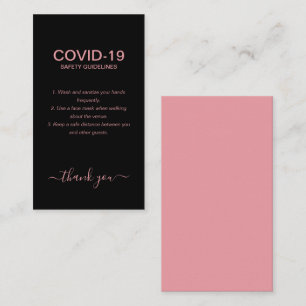 Simple Rose Gold Covid Safety Guidelines Black  Business Card