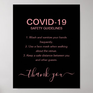 Simple Rose Gold Covid Safety Guidelines Black  Poster