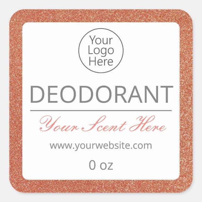 Simple Rose Gold Deodorant Logo Glitter Labels (Front)