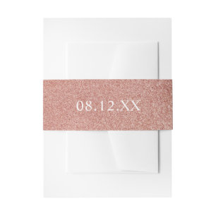 Simple Rose Gold Faux Glitter Glam Date Wedding Invitation Belly Band