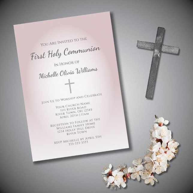 Simple Rose Gold First Communion Elegant Invitation (Creator Uploaded)