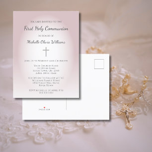 Simple Rose Gold First Communion Elegant Invitation Postcard