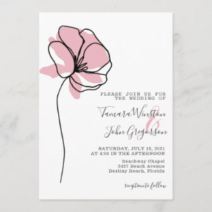 Simple Rose Gold Floral Drawing Line Art Wedding I Invitation