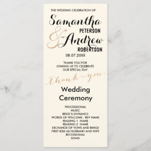 Simple rose gold foil chic Wedding Program ivory Programme