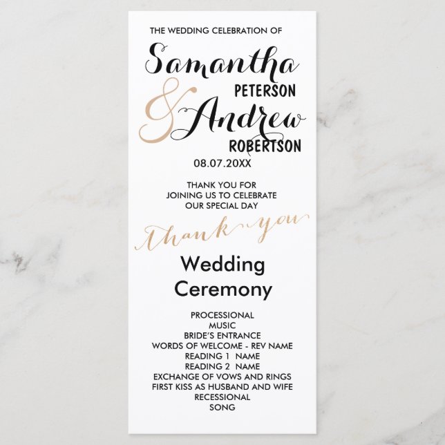 Simple rose gold foil chic Wedding Program Programme (Front)