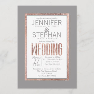 Simple Rose Gold Frame Slate Grey Wedding Invitation