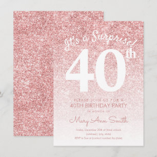 Simple Rose Gold Glitter 40th Birthday Party  Invitation