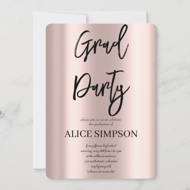 Simple rose gold Graduation  Invitation (Front)