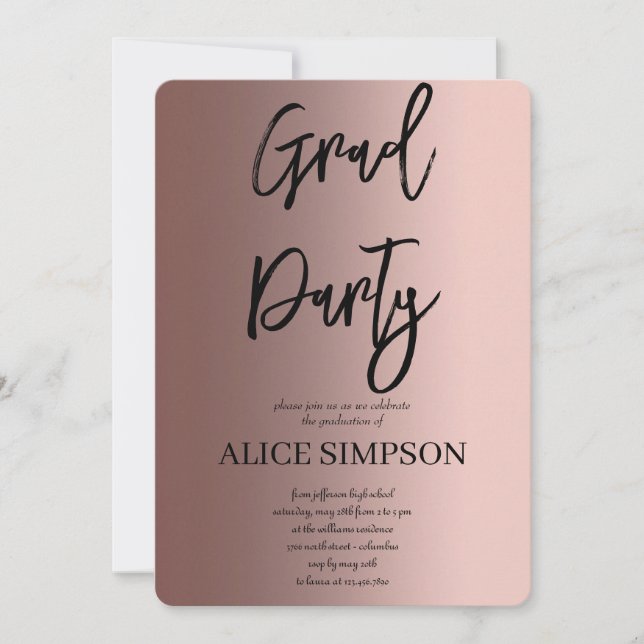 Simple rose gold Graduation  Invitation (Front)