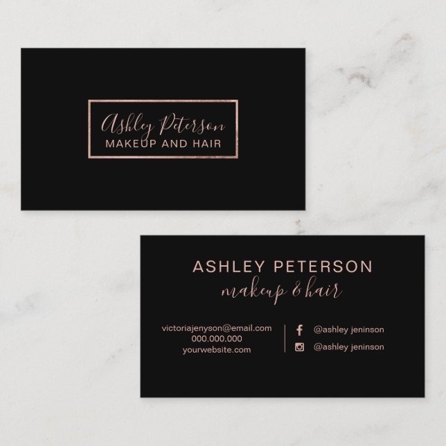 Simple Rose gold hair makeup typography Business Card (Front/Back)