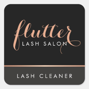 Simple Rose Gold Lash Salon Logo Black Square Sticker