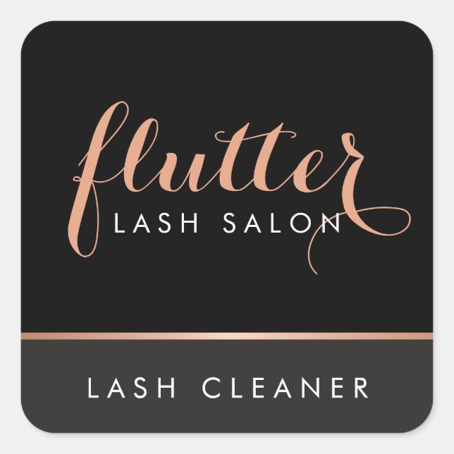 Simple Rose Gold Lash Salon Logo Black Square Sticker (Front)