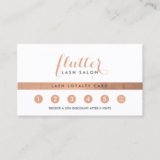 Simple Rose Gold Lash Salon Logo Loyalty Card (Front)