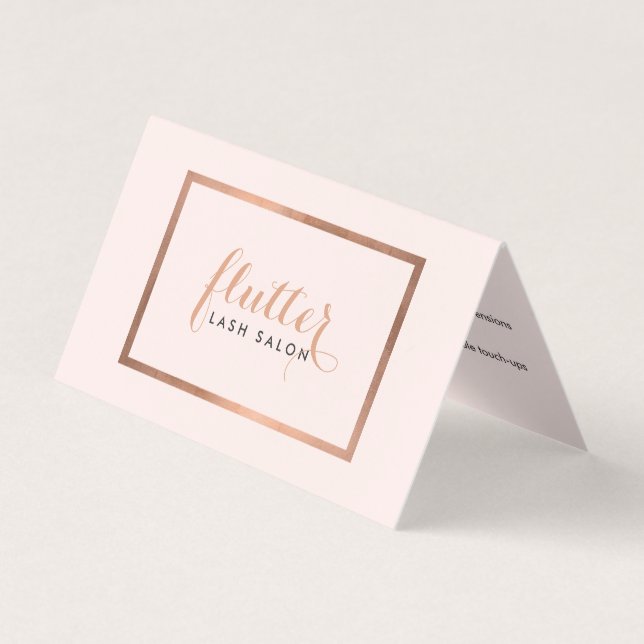 Simple Rose Gold Lash Salon Logo Pink Aftercare Business Card (Front)