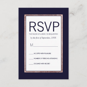 Simple Rose Gold Lined Navy Blue RSVP Cards