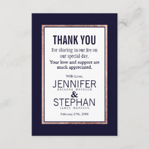 Simple Rose Gold Lined Navy Blue Thank You Cards