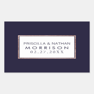 Simple Rose Gold Lined Navy Blue Wedding Rectangular Sticker