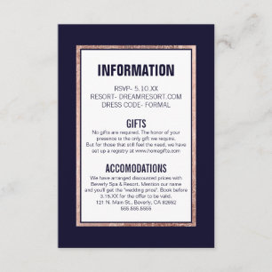 Simple Rose Gold Lined Navy Information Enclosure Card