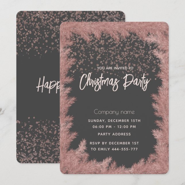 Simple rose gold  luxury corporate Christmas party Invitation (Front/Back)