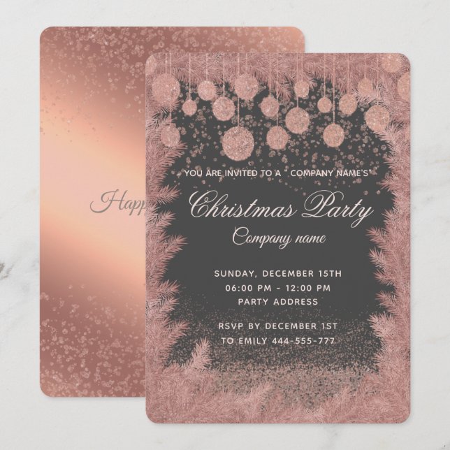 Simple rose gold  luxury corporate Christmas party Invitation (Front/Back)