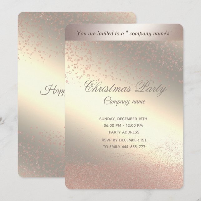 Simple rose gold  luxury corporate Christmas party Invitation (Front/Back)