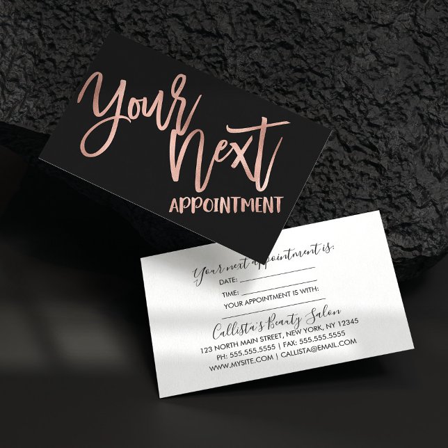 Simple Rose Gold Modern Typography Black White Appointment Card (Creator Uploaded)