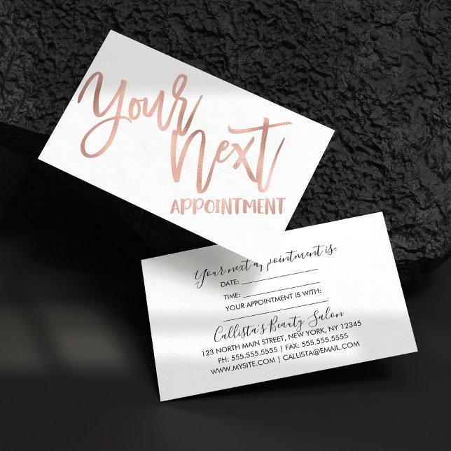 Simple Rose Gold Modern Typography White Black Appointment Card (Creator Uploaded)
