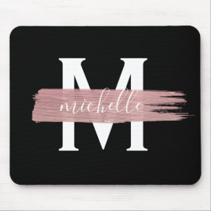 Simple Rose Gold Paint Classy Monogram Black Mouse Mat