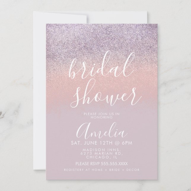 Simple Rose Gold Pink Bridal Shower Glitter Invitation (Front)
