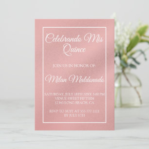 Simple Rose Gold Quinceanera  Invitation