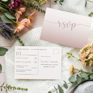 Simple Rose Gold RSVP Wedding Invitation Postcard