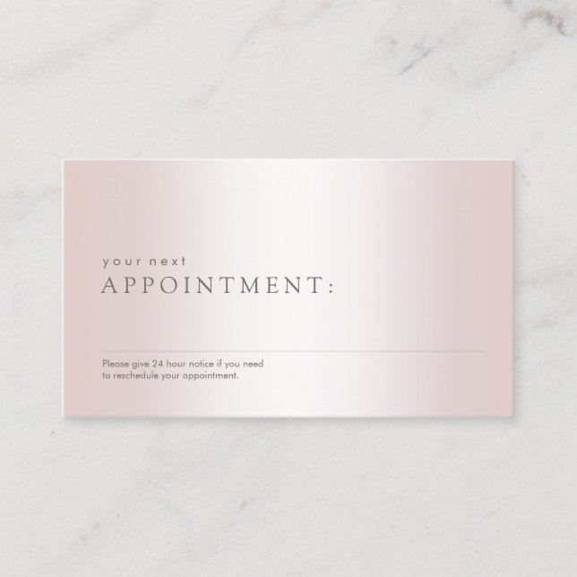 Simple Rose Gold  Salon Spa Appointment Reminder Card (Front)