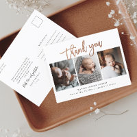 Simple Rose Gold Script 3 Photo Baby Thank You