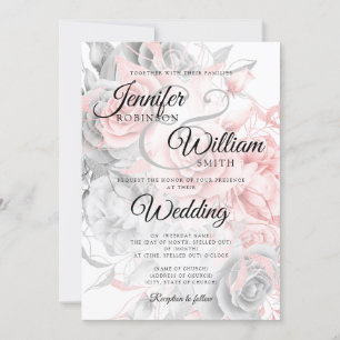 Simple Rose Gold & Silver Elegant Floral Wedding Invitation