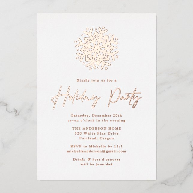 Simple Rose Gold Snowflake Holiday Party (Front)