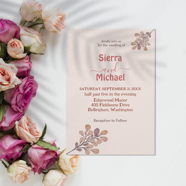 Simple Rose Gold Wildflower Wedding Invitation (Creator Uploaded)