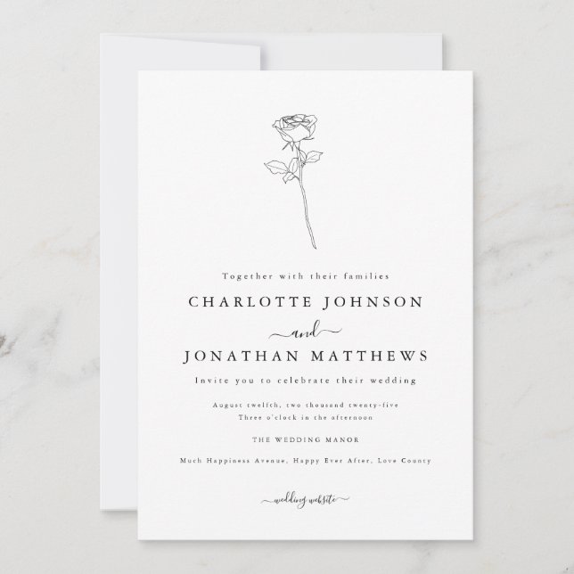 Simple Rose Minimalist Wedding Invitation (Front)