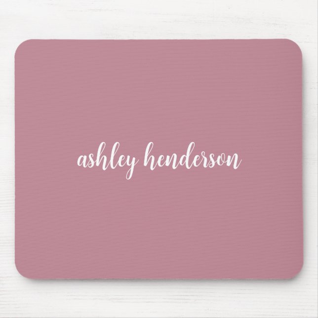 Simple Rose Pink Full Name Monogrammed Mouse Mat (Front)