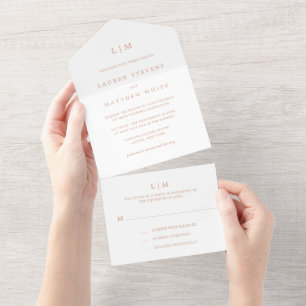 Simple Rose Pink Monogram Elegant Wedding All In One Invitation