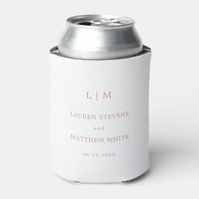 Simple Rose Pink Monogram Elegant Wedding Can Cooler (Can Front)