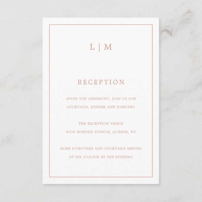 Simple Rose Pink Monogram Elegant Wedding Enclosure Card (Front)