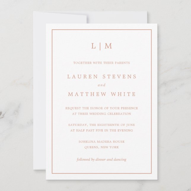 Simple Rose Pink Monogram Elegant Wedding Invitation (Front)