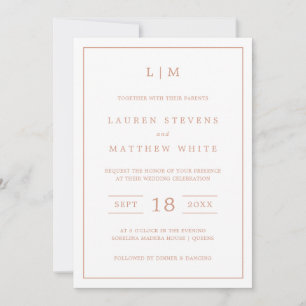 Simple Rose Pink Monogram Elegant Wedding Invitation