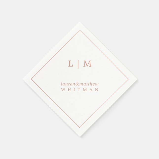 Simple Rose Pink Monogram Elegant Wedding Napkin (Corner)