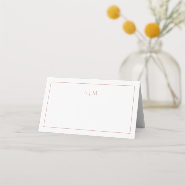 Simple Rose Pink Monogram Elegant Wedding Place Card (Front)